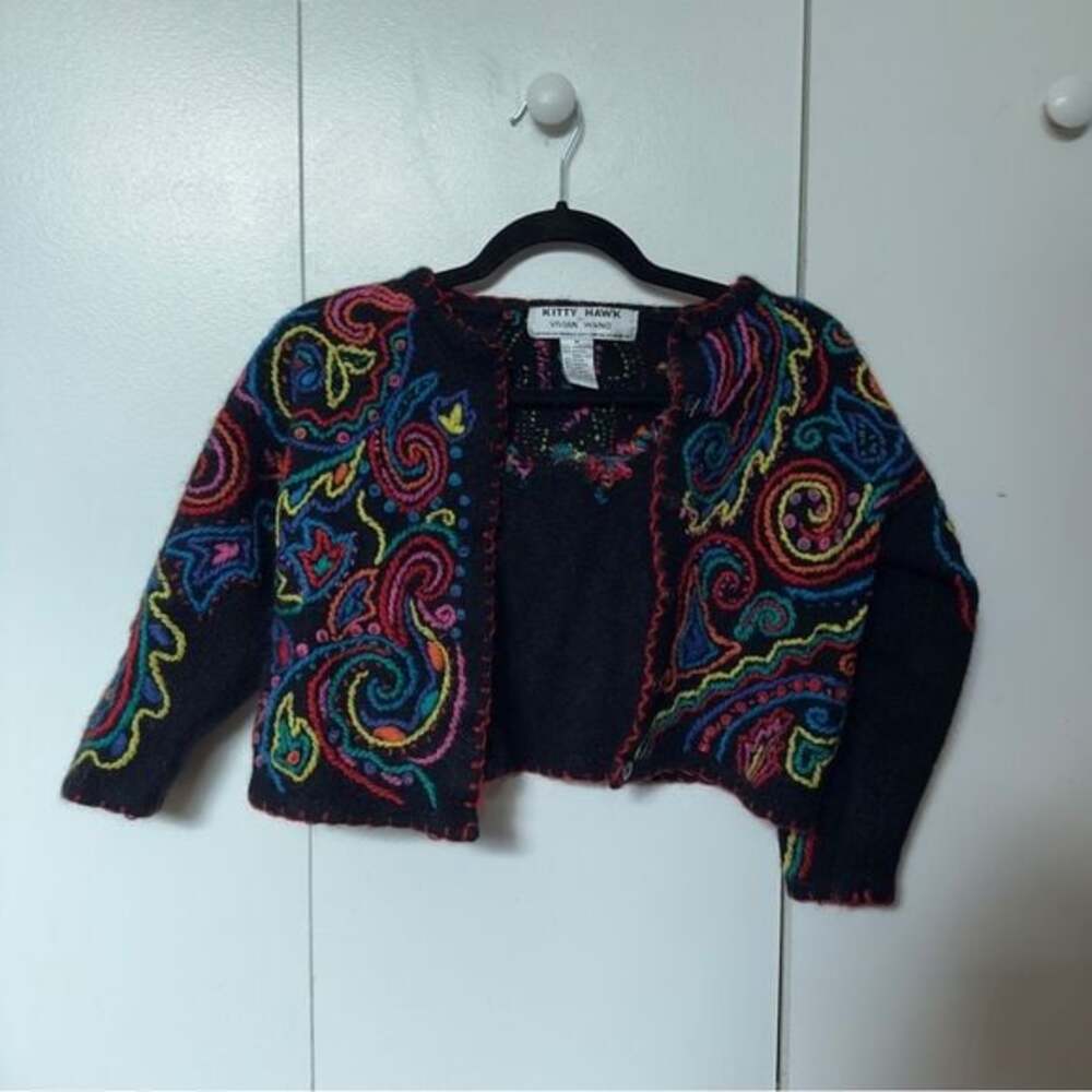 Kitty Hawk for Vivian Wang Colorful Embroidered Crop Cardigan